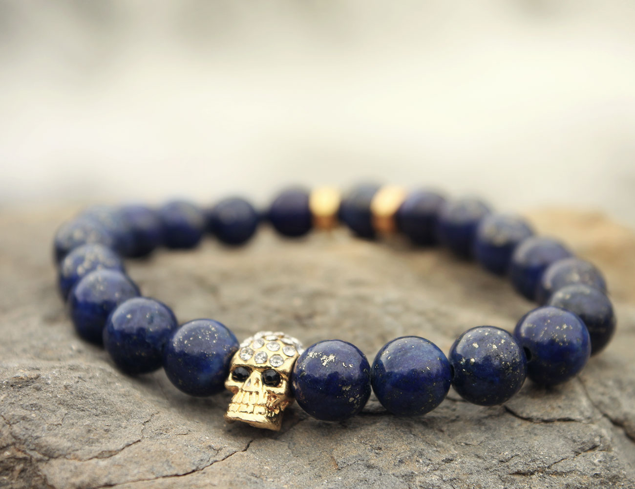 Bracelet de perles MORETI pour Homme, en Pierres Lapis lazuli.